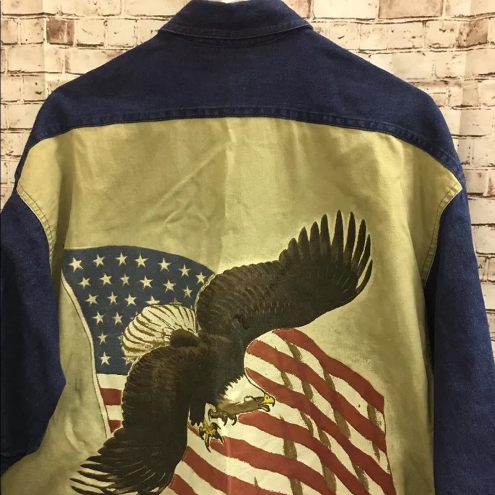 Blue Jean Denim Eagle USA Flag Graphics Shirt XL